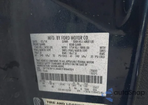 2014 Ford F-150 Xlt из США, поврежденный, VIN 1FTEW1CM4EFB94321